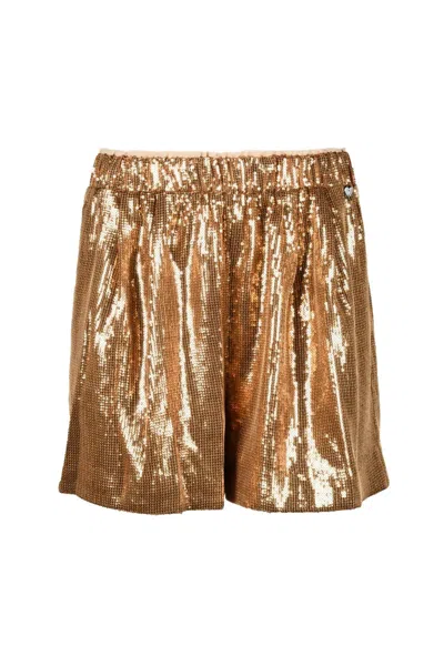 My Twin Twinset Gold Sequin Polyester Shorts In Brown