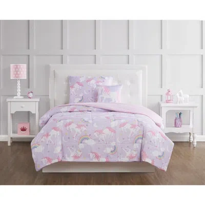 My World Rainbow Unicorn Comforter Set With Decoritive Pillow In Purple
