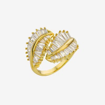 Mya Bay Crystal-embellished Leaf Ring In Blue