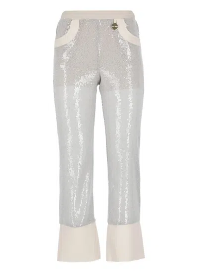 Mya More Trousers Silver In White