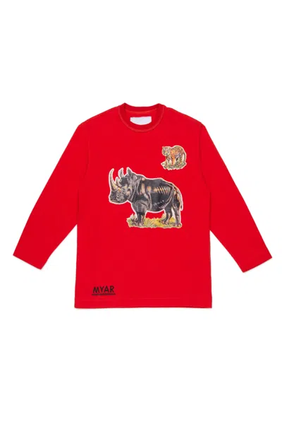 Myar Long Sleeve T-shirt With Endangered Animal Graphic Print In Red