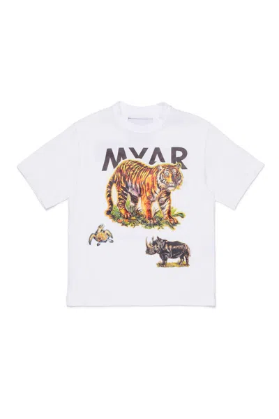 Myar Short Sleeve T-shirt With Endangered Animal Graphic Print In White