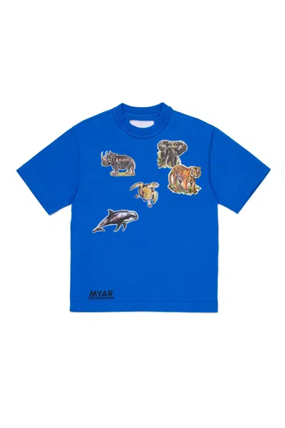 Myar Short Sleeve T-shirt With Endangered Animal Graphic Sticker In Blue