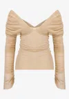 Mybestfriends Gwen Off-shoulder Ruched Top In Brown