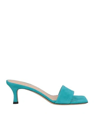 Mychalom Woman Sandals Turquoise Size 6 Leather In Blue