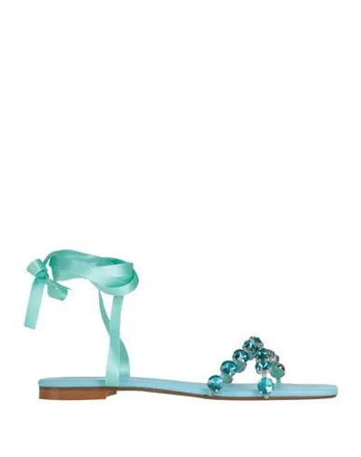Mychalom Woman Sandals Turquoise Size 9 Textile Fibers In Blue