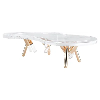 Pre-owned Myface Luxury Outdoor Coffee Table – Marble And Gold-plated Stainless Steel In Gray