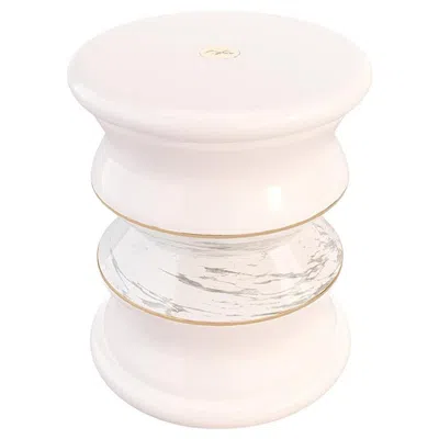 Pre-owned Myface Outdoor Stool – Marble Top And Gold-plated Details In White