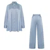 Mykaftan Grey / Neutrals Silk Pants Set In Silver In Grey