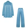 Mykaftan Silk Pants Set In Blue Sapphire In Blue