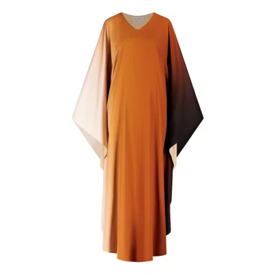 Mykaftan Women's Brown / Yellow / Orange Ombré Kaftan In Brown/yellow/orange