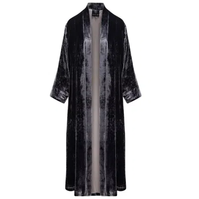 Mykaftan Women's Grey / Pink / Purple Silk Velvet Kimono In Future Dusk Grey In Grey/pink/purple