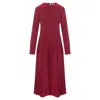Mykaftan Women's Red Long Sleeve Dress In Burgundy In Red