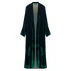 Mykaftan Women's Silk Velvet Kimono In Emerald Green In Green