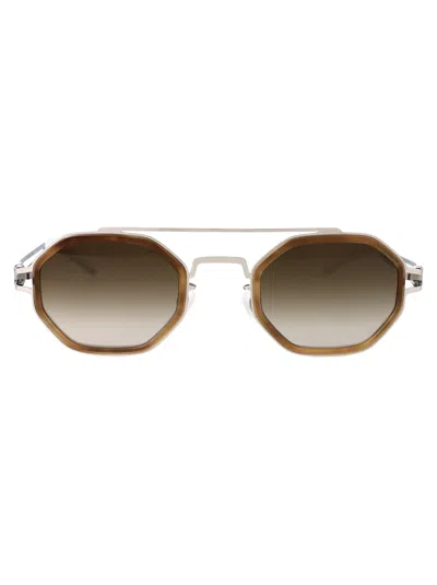 Mykita A92-shiny Silver/galapagos Steel + Acetate Sunglasses In Brown
