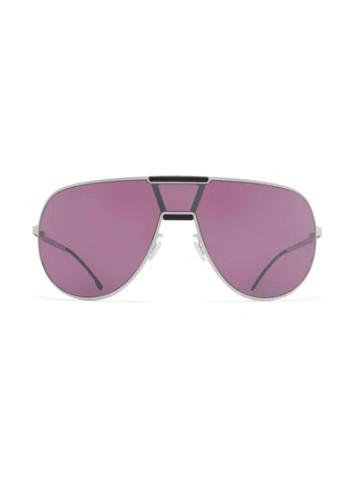 Mykita Aluminum Frame Sunglasses With Oversized Purple Lenses In Pink