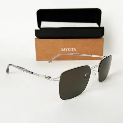 Pre-owned Mykita Brand Authentic  Sunglasses Shiny Silver With Raw Green Solid Lenses