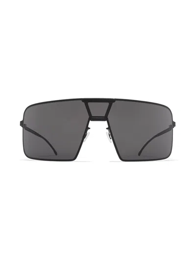 Mykita Geometric Black Aluminium Sunglasses With International Fit In Gray