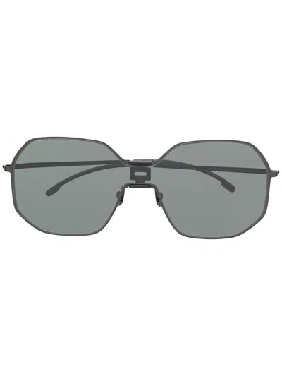 Mykita Mmecho003 Sunglasses In 351 Mh22 Pitch Black Shiny Silver Silver Flash Shield