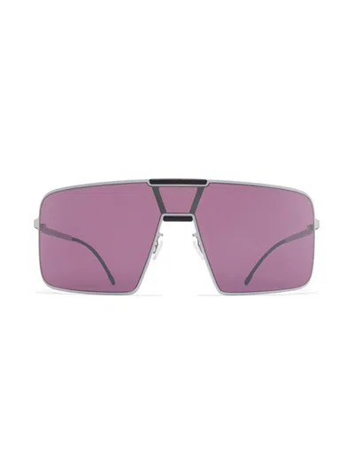 MYKITA GEOMETRIC WHITE ALUMINUM SUNGLASSES WITH PURPLE LENSES