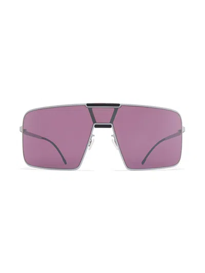 Mykita Geometric White Aluminum Sunglasses With Purple Lenses In Pink