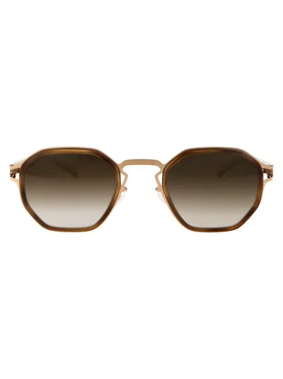 Mykita Gia Geometric Frame Sunglasses In 796 A80 Champagne Gold/galapagos Raw Brown Gradient
