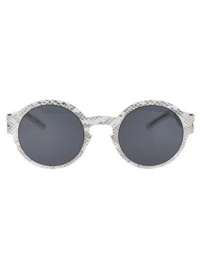 Mykita Silver White Python Dark Grey Solid Metal Sunglasses In Gray