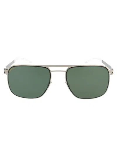 Mykita Sunglasses In 509 Matte Silver/black Polarised Pro Green 15