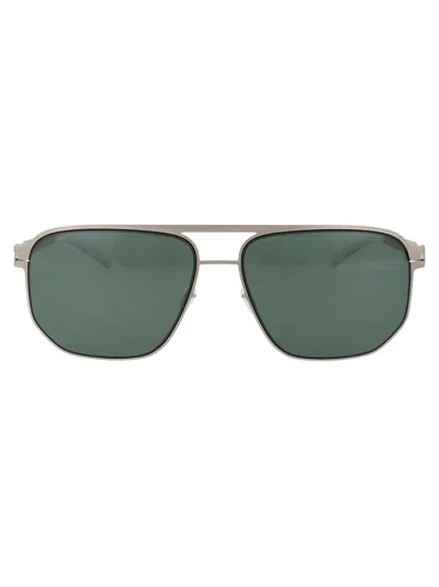 Mykita Sunglasses In 509 Matte Silver/black Polarized Pro Green