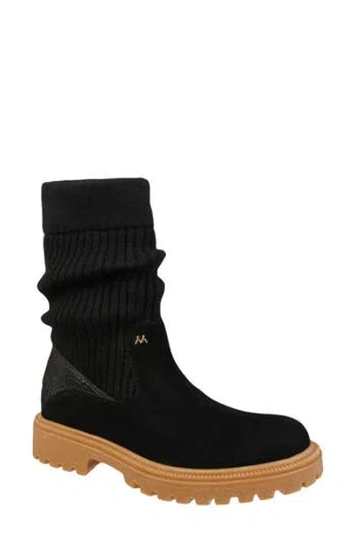 Mykos Suede & Knit Boot In Black
