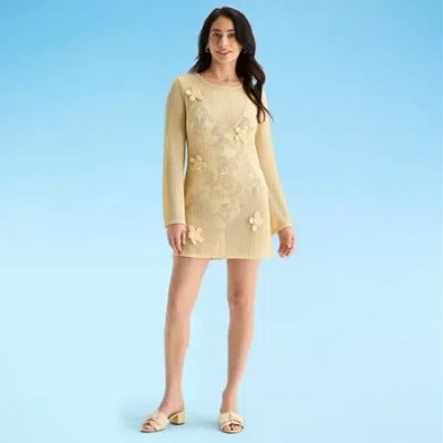 Mynah Womens Embroidered Floral Dress Swimsuit Cover-up In Neutral