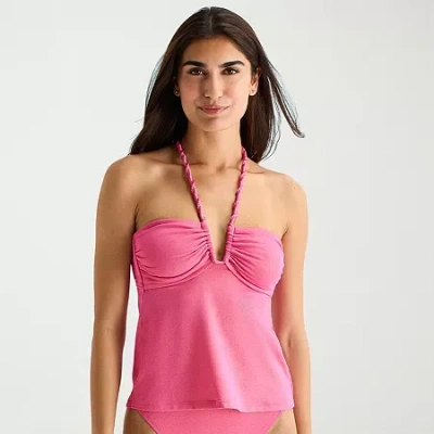 Mynah Womens Lined Tankini Swimsuit Top In Pink