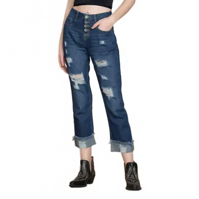 Myra Amora Cuffed Hem Distressed Boyfriend Jeans In Blue