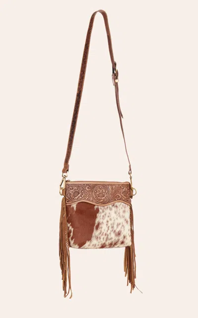 Myra Bag Brown & White Cowhide Leather Fringed Crossbody Bag