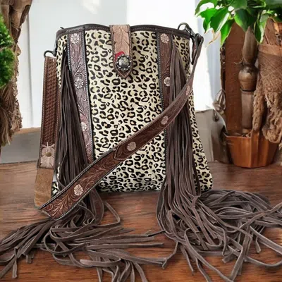 Myra Bag Fringed Leopard Print Bag In Brown