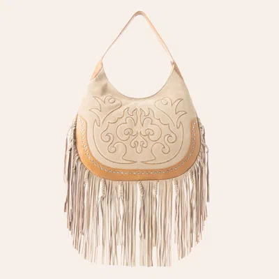 Myra Bag Sage Whisperer Beige Braided Fringe Leather Shoulder Bag In Sand