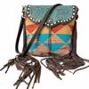 Myra Bag Tooled Leather Canvas Bag In Multi In Multi
