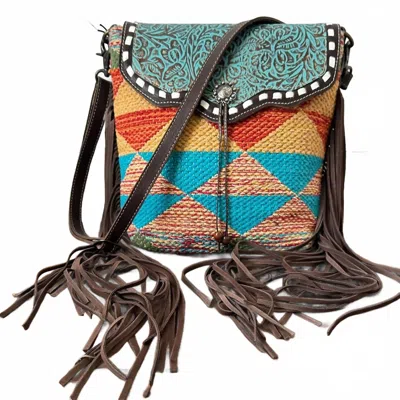 Myra Bag Tooled Leather Canvas Bag In Multi