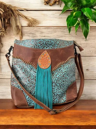 Myra Bag Tooled Leather Shoulder Bag In Turquoise In Blue