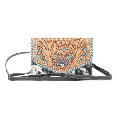 Myra Bag Women's Semicolon Embossed Leather Wallet With Shoulder Strap In Brown Multi