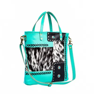 Myra Bags Canvas And Hairon Bag In Turquoise In Blue