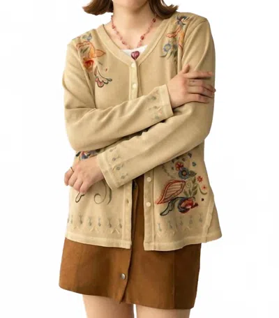 Myra Birdsong Bloom Embroidered Top In Almond In Metallic