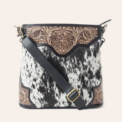 Myra Black Tooled Hair On Cowhide Crossbody Bag