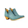 Myra Women's Stitched Leather Cowgirl Bootie In Turquoise In Blue