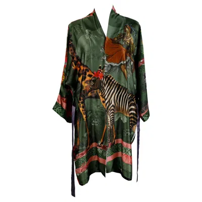 Myrtle & Mary Women's Green Olive Silk Kimono - Riri