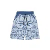 Mysimplicated Men's Bermuda Shorts In Blue With Faces Design - Recycled Fabric In Blue