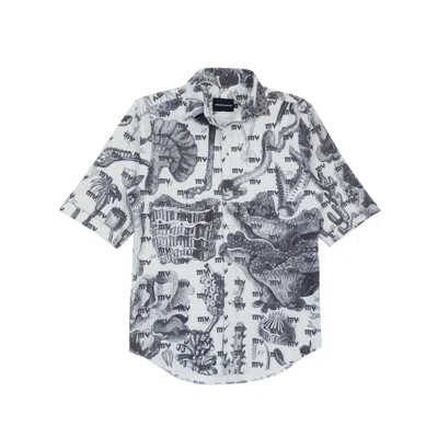 Mysimplicated Men's Black / Grey Short Sleeve Shirt In Botanical Design - Recycled Fabric In White