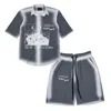 Mysimplicated Men's Black / White / Grey Short Sleeve Shirt And Bermuda Set With Laos Design - Recycled Fabric In Gray