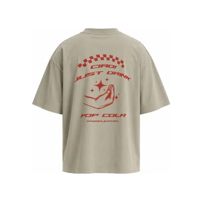 Mysimplicated Men's Neutrals / Red Oversized Khaki T-shirt With Pop Cola Ciao Design