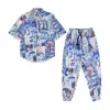 Mysimplicated Men's Short Sleeve Shirt And Trousers Set In Blue With Graffiti Design - Recycled Fabric In Blue